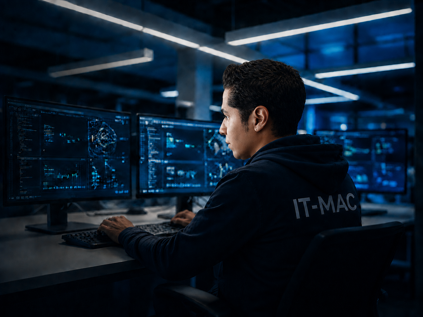 Especialista de IT-MAC en un centro de monitoreo