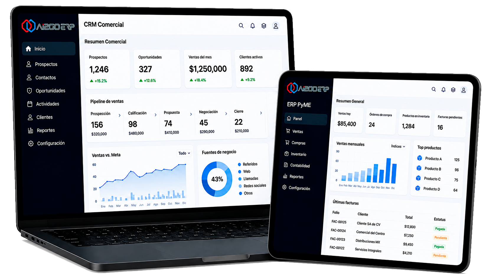 AI2GO CRM Comercial y AI2GO ERP para pequeñas y medianas empresas